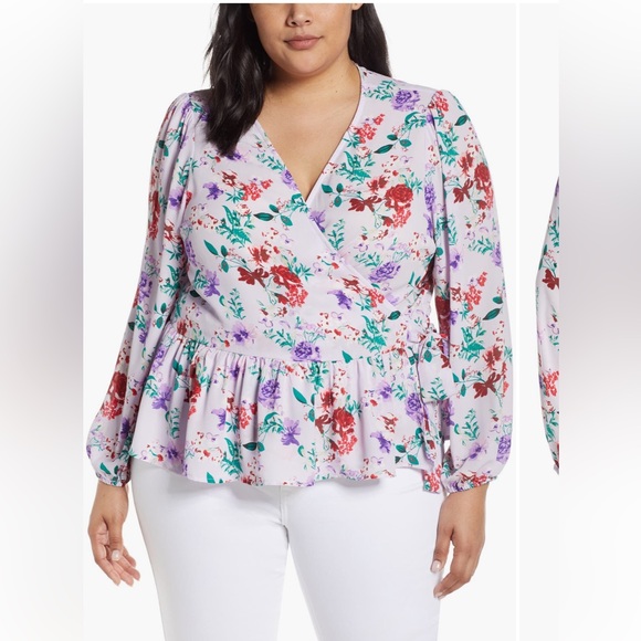 bobeau Tops - Bobeau Floral Wrap Blouse